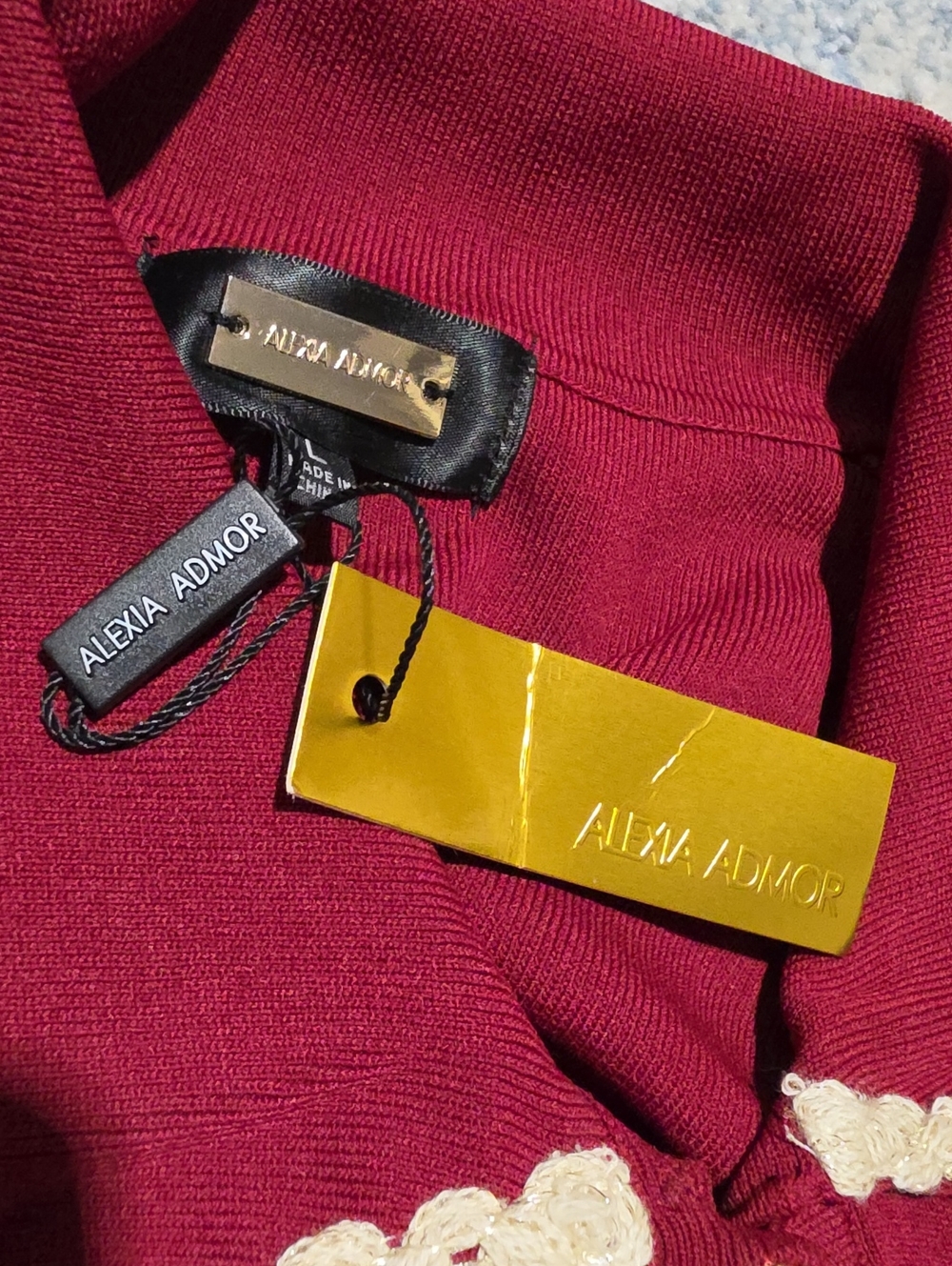 ALEXA ADMOR Women's Burgundy Knit Polo Dress with Contrast Trim Size L. - Picture 12 of 12
